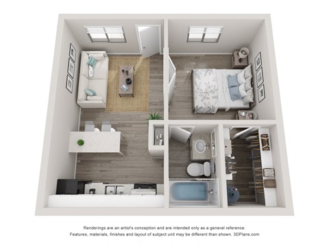 Floor plan for 1 bed, 1 bath, 428 sqft